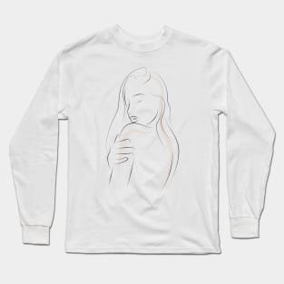 Neutral Line Art Minimalist Accented Female Figure Long Sleeve T-Shirt